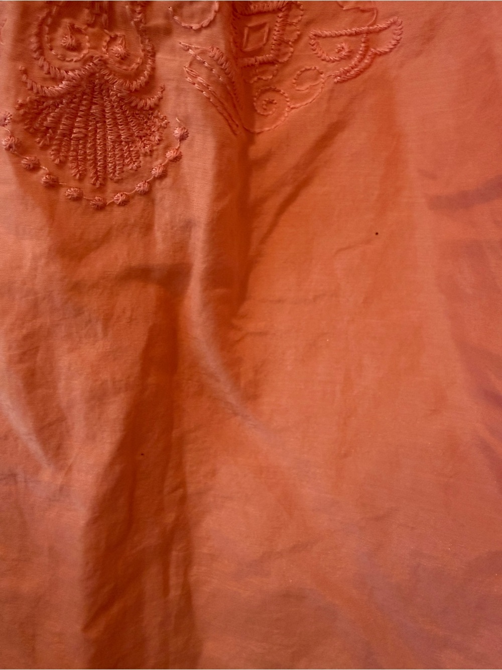 Cotton Silk Blend Peach Semi Sheer Short Sleeve Embroidered Top Beachy Coastal - Picture 6 of 9
